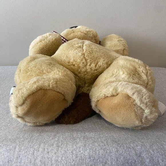 Cute Brown Tan Burgundy White Gingham Bow Puppy Dog Plush Backpack 18" - Picture 5 of 13